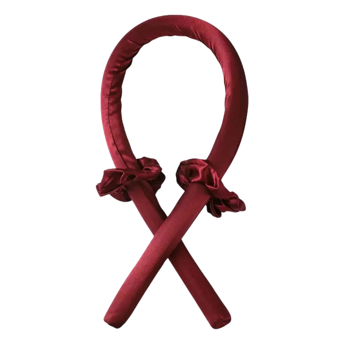 Wine red satin curling rod with two scrunchies